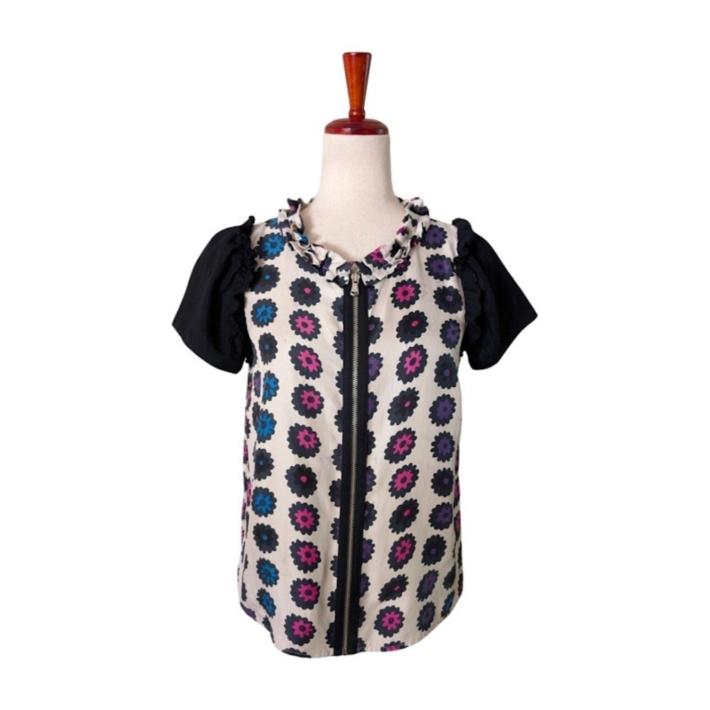 Marc by Marc Jacobs Silk Floral Zip Front Ruffle Collar‎ Top Blouse Size 6